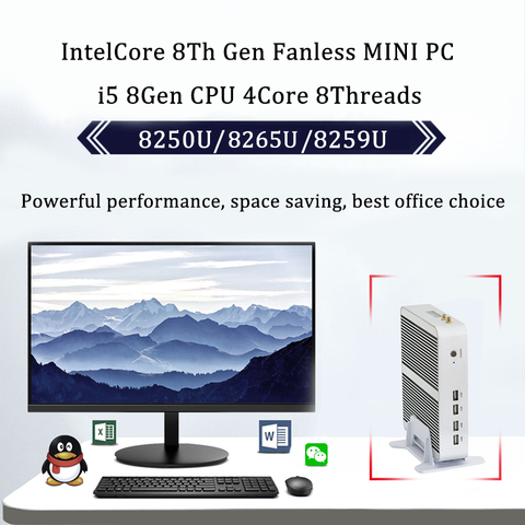 Newest Kaby Lake R 8Gen Fanless mini pc i5 8250u Intel iris 655 win10 Quad Core 8 Threads DDR4 2400 2666 NUC ► Photo 1/4