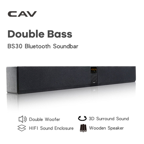 CAV BS30 Bluetooth Soundbar Column Dual Subwoofer Speaker Home Theater Surround Sound System Hang Wall Built-in 3D Stereo ► Photo 1/6