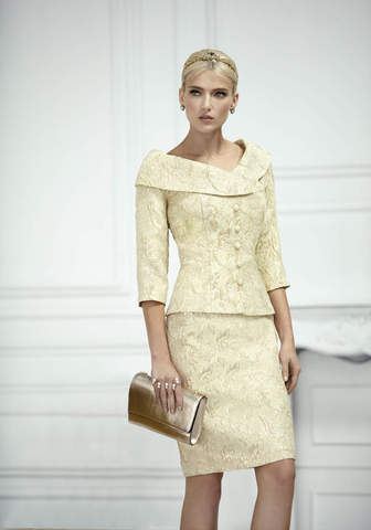 tailor shop mothers dresses for wedding  mother of the bride outfit pale yellow brocade jacket and skirt mother of bride suits ► Photo 1/1
