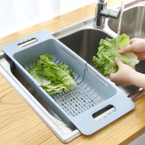 Adjustable Dish Drainer Sink Drain Basket Washing Vegetable Fruit Plastic Drying Rack Kitchen Accessories Organizer H1235 ► Photo 1/6