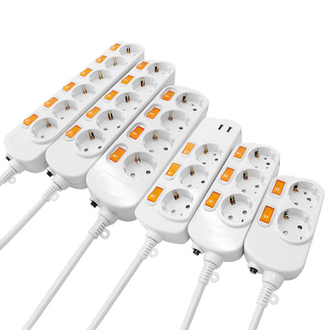 Power Strip EU Plug Socket 3/4/5/6AC Outputs with USB Socket Individual Switch Overload Protection Electrical Extension Sockets ► Photo 1/6