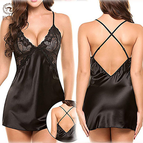 Erotic Nightdress Sexy Lingerie For Women Lingerie Porno Lmitation Ice Silk Lenceria Erotica Mujer Sexi Lace Sleepwear Underwear ► Photo 1/6