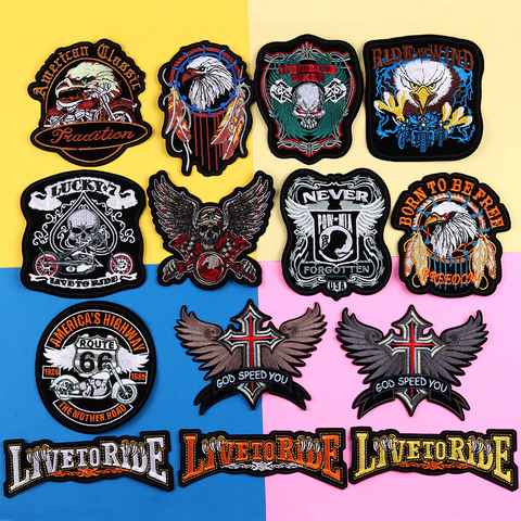 Punk Style Eagle Letter Paw Live to Ride Skull embroidery patches for clothing ironing on biker clothing applique badge sticker ► Photo 1/6