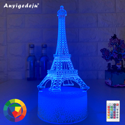Eiffel Tower Led Night Light Color Changing Kids Bedroom Nightlight Unique Gift for Birthday Bedroom Decor Table 3D Lamp Gifts ► Photo 1/6