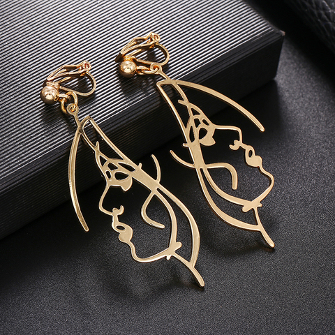 2022 New Arrival Abstract Stylish Hollow Out Face Earrings Clip Girls Statement clip Earrings no hole Statement Earrings ► Photo 1/6