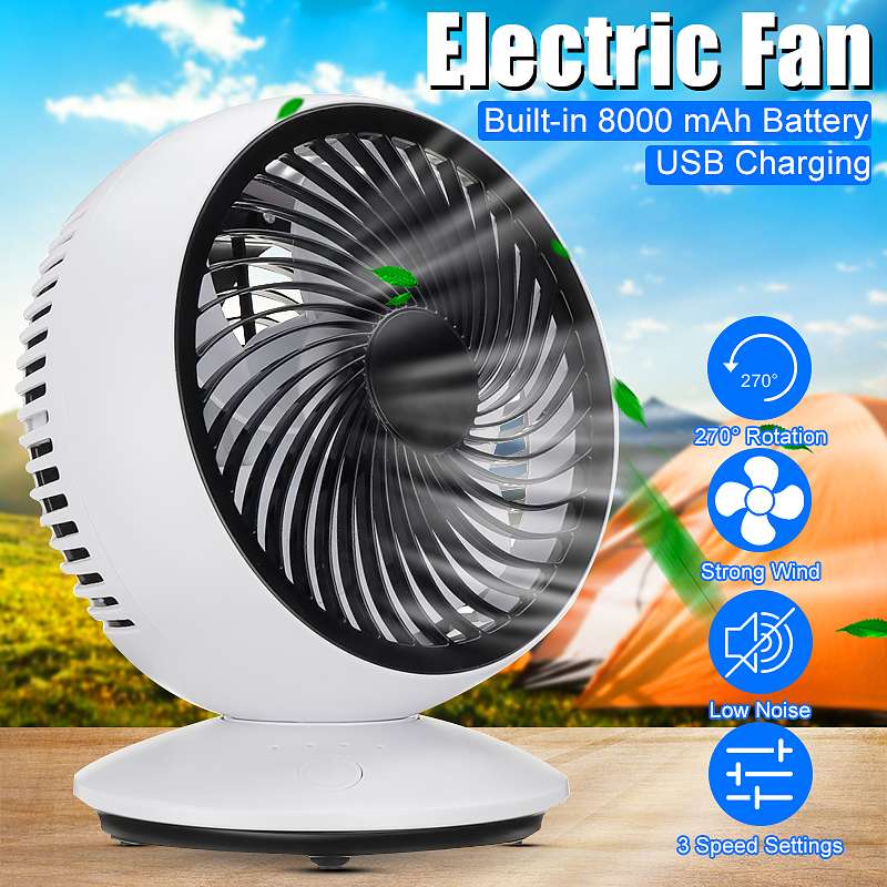 AUGIENB Electric Fans Portable Mini Desk Fans / USB Rechargeable / 3-Speed / 270° Automatic Rotation / Six-leaf / Disassemble ► Photo 1/6