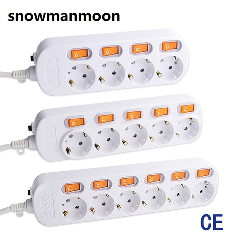 Power Strip Surge Protection EU Plug 3/4/5/6 Outlets 16A Electrical Extension Sockets Independent Control Switches 1.5/2.5m Cord ► Photo 1/6