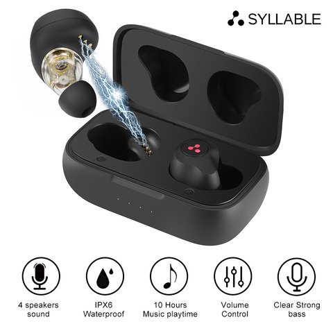 SYLLABLE S115 TWS Earphones 4 Speaker Sound Strong bass of QCC3020 chip 10 hours headset Noise Cancelling S115 Volume control ► Photo 1/6