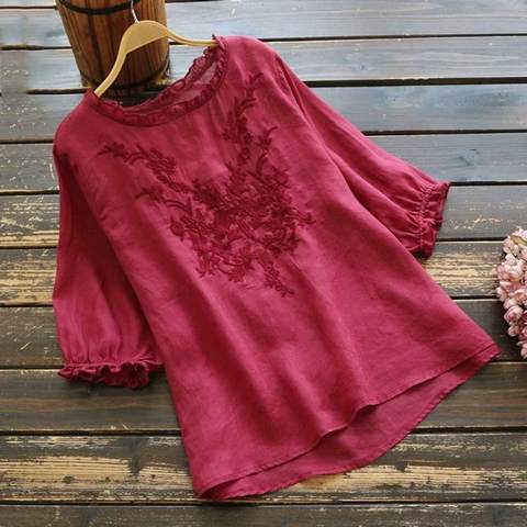 Blouse Women Plus size Ruffle Cotton Ladies Embroidered Top Blouse Summer shirts Puff sleeve Casual ► Photo 1/6