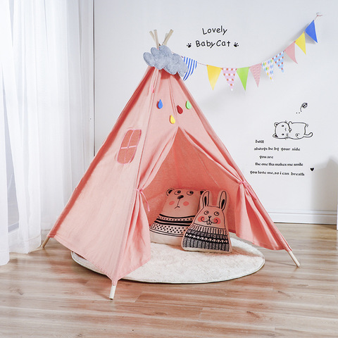 Nordic Style Wooden Support Canvas Tent Children Baby Play House Tent Light Roof Tipi Princess Room Indian Teepee Tent Kids Gift ► Photo 1/6