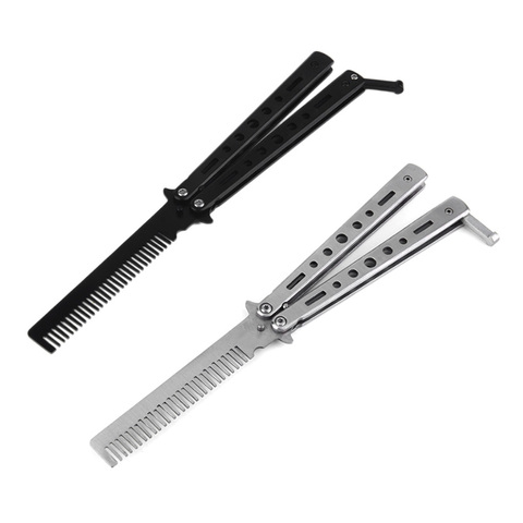 Stainless Steel Silver Black Practice Butterfly In Knife Trainer Training Folding Knife Dull Tool Outdoor Camping Knife Comb Too ► Photo 1/6