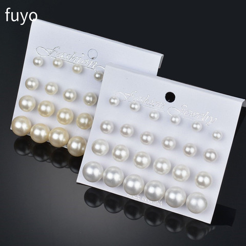 12 pairs White Simulated Pearl Earrings Set For Women Jewelry On Ear Ball Stud Earrings kit Bijouteria brincos Bijoux ► Photo 1/3