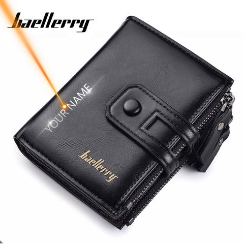 Name Engraving Men Wallets Leather Double Zipper Card Holder Short Male Purse Coin Pocket Vintage Brand High Quailty Men Wallets ► Photo 1/6