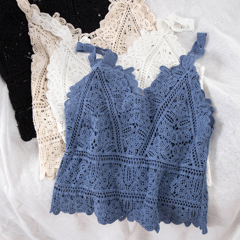 Summer Sweet Short Style Lace Vest Women Hollow Out Fashion Camis Vacation Beach Knitted Vest Top Womens Sexy Tank Tops ► Photo 1/6