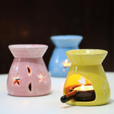 1Pc Ceramic Essential Oil Lamps Hollow Stars Moon Pattern Simple Essential Oil Fragrance Tea Light Candle Holder ► Photo 1/6