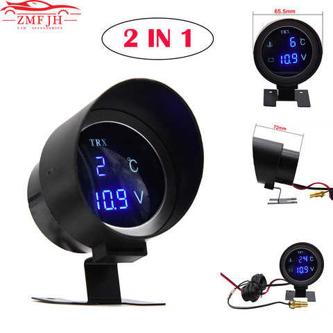 Round 2 IN 1 Car LCD Digital Voltmeter Water Temperature Gauge Meter with Sensor 10mm +Volt Voltage Gauge Voltmeter 12V 24V ► Photo 1/6