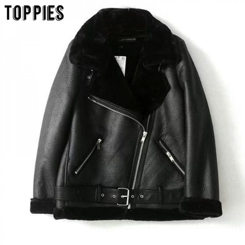 Winter Sheepskin Coats Women Thicken Faux Leather Fur Coat Female Fur Lining Leather Jacket Aviator Jacket casaco feminino ► Photo 1/6