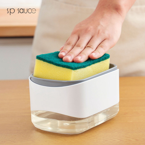 Japan 2-in-1 Soap Pump Dispenser with Sponge Holder Liquid Dispenser Container Hand Press Soap Organizer Kitchen Cleaner Tools ► Photo 1/5