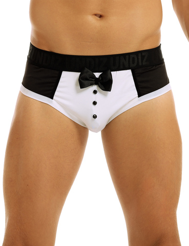 iEFiEL Sexy Male Mens Soft Lingerie Black Color Splice Cute Bow Tie Tuxedo Briefs Underwear for Bedtime Surprise Underpants ► Photo 1/6
