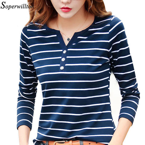 Women T-Shirt Cotton Short Long Sleeve Lady T Shirt Striped Summer Spring Autumn Female Blusa White Plus Size Fashion Top Tee T0 ► Photo 1/6