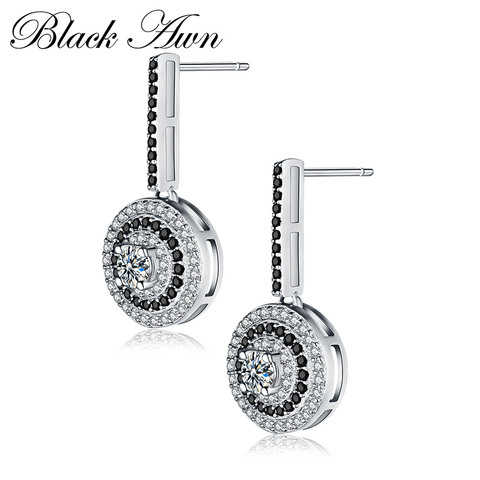 2022 New 925 Sterling Silver Classic Genuine Fine Jewelry Wedding Round Stud Earrings for Women Black&White Female Bijoux T005 ► Photo 1/6