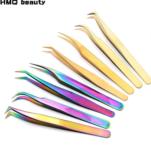 1 pcs Stainless Steel Eyelashes Tweezers Professional For Lashes Extension Gold Decor Anti-static Eyelash Tweezer Makeup Tools ► Photo 1/6