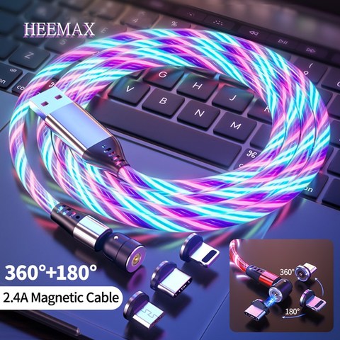2M 540 Magnetic Micro USB Type C Cable Glow LED Lighting Magnetic Cable USB Charger Cable for iPhone 12 11 Huawei Xiaomi mi 11 ► Photo 1/6