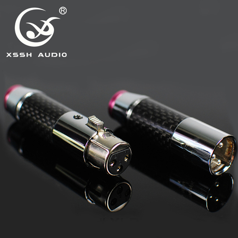 2pcs female 2pcs male XLR Audio Jack 3 pins connector Black Carbon Fiber Shell Tellurium copper plating rhodium gold Nylon XLR ► Photo 1/5