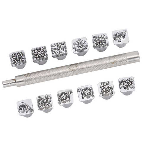12Pcs Metal Stamping Punch Tool Tang Dynasty Flower Design DIY Vegetable Leather Stamper Leather Craft Printing Punch Stamps Set ► Photo 1/6