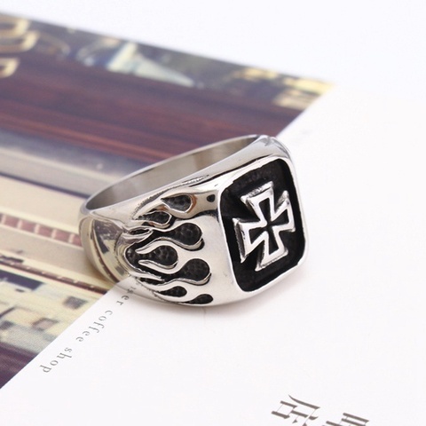 New Retro Celtic Cross Flame Pattern Ring Men's Ring Fashion Vintage Metal Ring Cross Ring Accessories Party Jewelry ► Photo 1/6