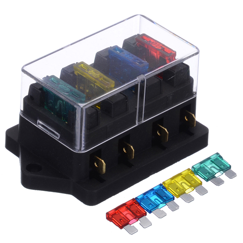 Universal 12V 4 Way Fuse Box Block Fuse Holder Box Car Vehicle Circuit Automotive Blade Car Fuse Accessory Tool with Fuses ► Photo 1/6