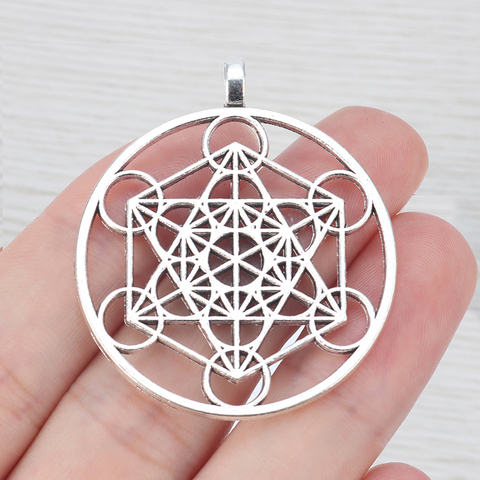 3 x Tibetan Silver Archangel Metatron Cubes Round Charms Pendants for Necklace Jewelry Making Findings 46x40mm ► Photo 1/2
