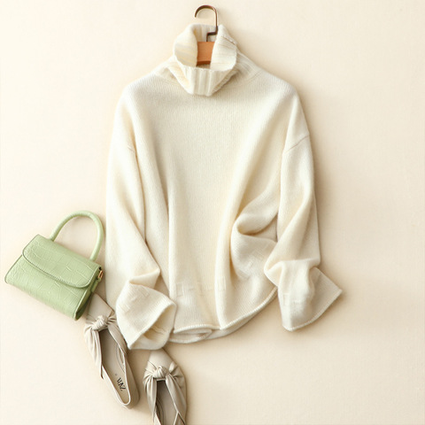 2022 new arrival winter oversized soft women's 100% cashmere turtleneck sweaters ► Photo 1/4