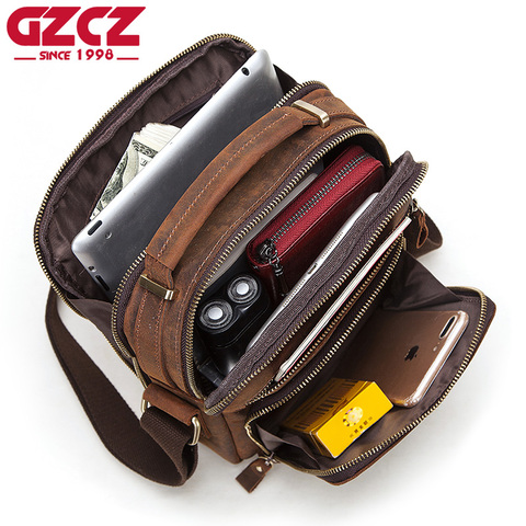 GZCZ 100% Quality Male's Messenger Bag Small Fashion Genuine Leather Shoulder Bags Business Crossbody Casual Bag Famous Brand ► Photo 1/6