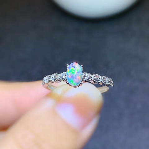 Genuine Opal Ring Real 925 Sterling Silver Fine Jewelry 4*6MM Colorful Natrual Gemstone for Women Birthday Gift Free Ship ► Photo 1/6