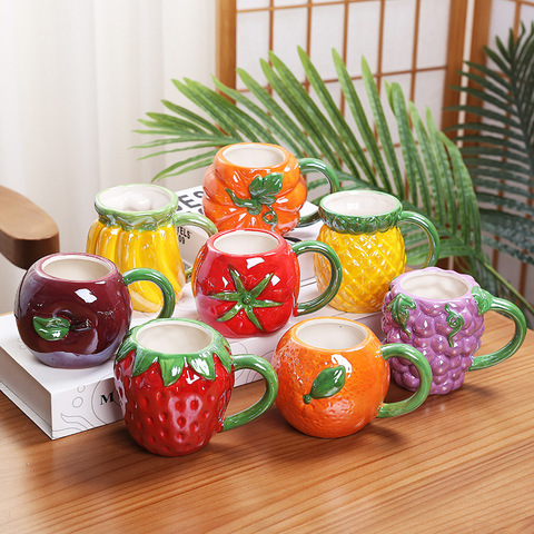 450ML Creative Fruit Ceramic Mug Cute Strawberry Coffee Mug with Handle Children's Milk Cup Personalized Fruit Shape Office Cups ► Photo 1/6