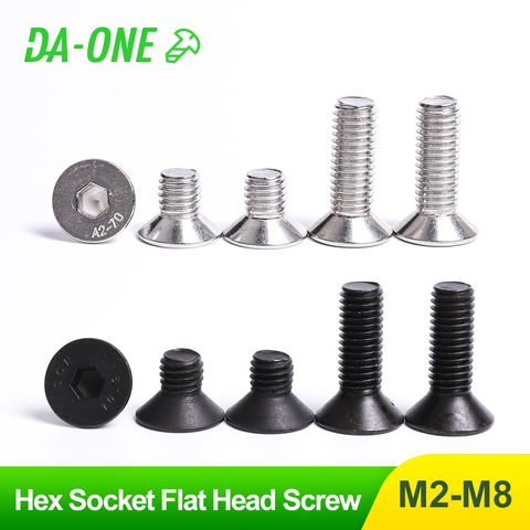 DA-ONE10/50Pcs Hex Socket Flat Countersunk Head Screw M2 M2.5 M3 M4 M5 M6 M8 Black Grade 10.9 304 Stainless Steel Hexagon bolt ► Photo 1/6