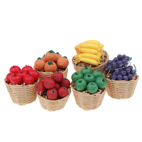 1/12 Dollhouse Miniature Accessories Mini Resin Fruits Basket Simulation Orange Apple Grape Model Toys For Doll House Decoration ► Photo 1/6