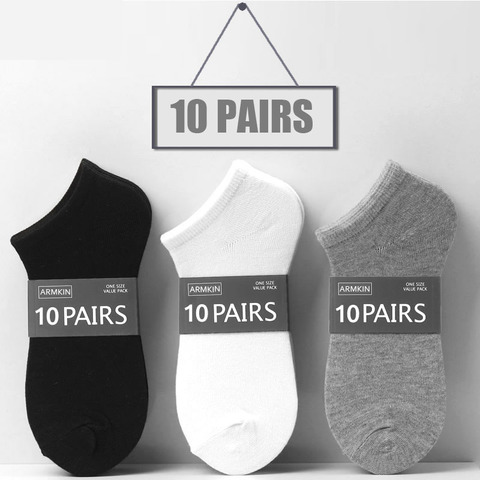 10 Pairs Solid Color Casual Women Socks Breathable Sports socks Boat socks Comfortable Cotton Ankle Socks Size 36-44 white black ► Photo 1/6