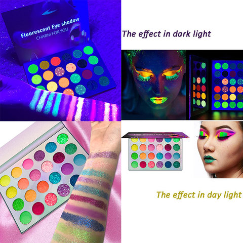 VERONNI Aurora Glow Eyeshadow Palette Stage Clubbing Neon Makeup Palette 24 Colors Pigment Luminous Eye shadow Glow in the Dark ► Photo 1/6