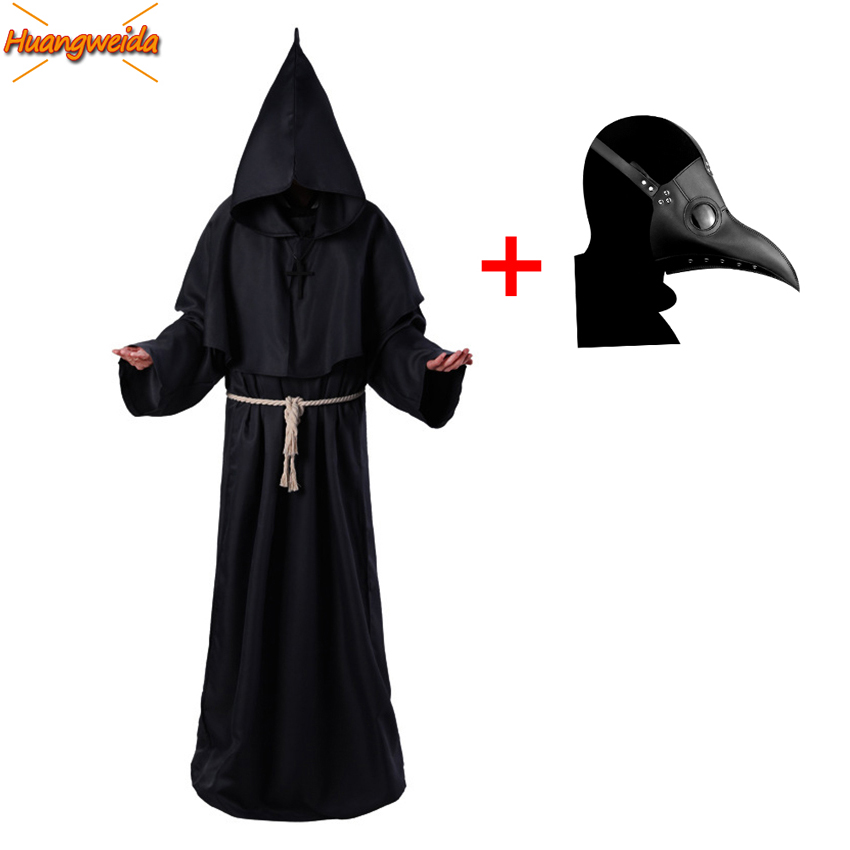 Plague Doctor Mens Fancy Dress Medieval Black Death Adults Halloween Costume New 