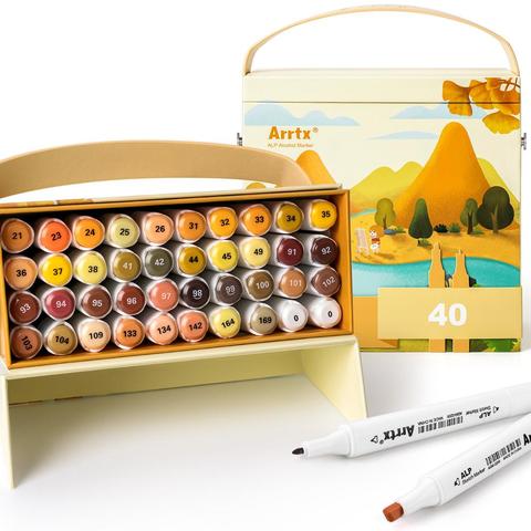 Arrtx ALP 40 Colors Alcohol Marker Yellow Tune Marker Pen Set Perfect for Light, Flame, Harvest Wheat Fields, Fallen leaves ► Photo 1/6