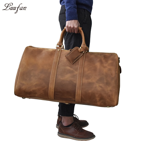 Men's Big Capacity Genuine Leather Travel Bag Durable Crazy Horse Leather Travel Duffel Real Leather Large Shoulder Weekend Bag ► Photo 1/6