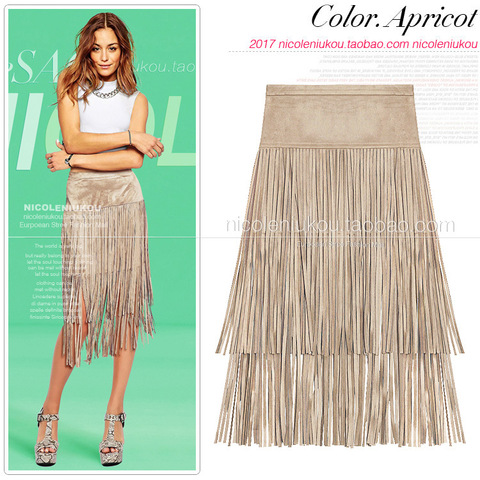 Suede Fringed High Waist Skirt with Irregular Body Shape Skirts Womens Faldas Short Skirt ► Photo 1/6