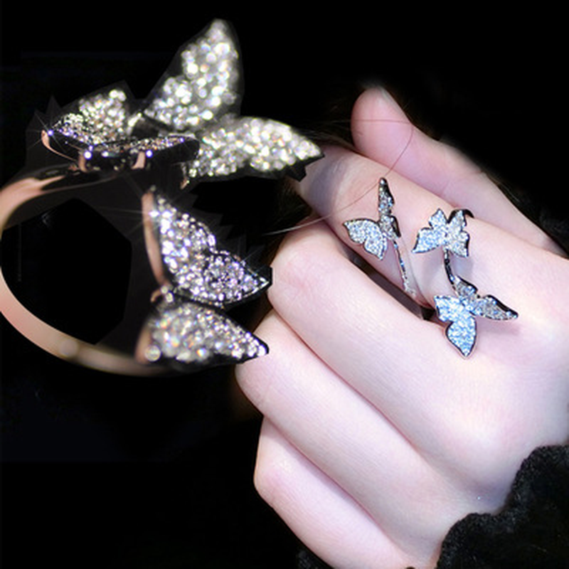 Adjustable Jewelry Zircon Luxury Fashion Rings Finger Ring Butterfly For Women 