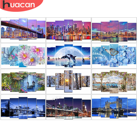 HUACAN Diamond Painting 5pcs/set landscape Needlework Cross Stitch Full Square Diamond Embroidery Multi-picture Gift ► Photo 1/6