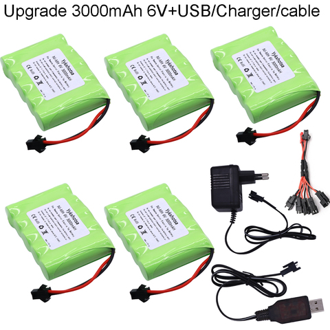 6v 3000mAh NI-MH Battery and Charger/USB/cable For RC Toy Cars Boats Robots Tanks Gun AA upgrade 3000mah 6v Battery Pack SM Plug ► Photo 1/6