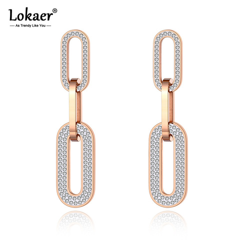 Lokaer Fashion Original Design Titanium Steel Geometry Thick Chain Earrings Bohemia CZ Crystal Party Jewelry For Women E20139 ► Photo 1/6