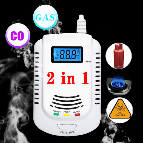 LPG Gas Leak Detector Analyzer Carbon Monoxide Sensor LCD Digital Displayer Natural Gas Combustible 2 In 1 Alarm System For Home ► Photo 1/6