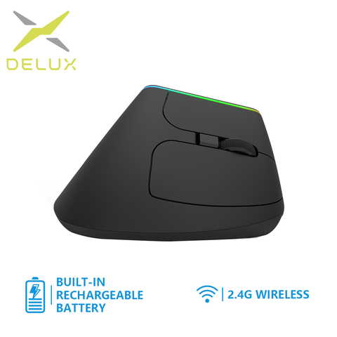 Delux M618D Ergonomic Vertical Mouse rechargeable Wireless 2.4GHz Gaming Mouse RGB 1600 DPI Vertical Mice For PC Laptop ► Photo 1/6